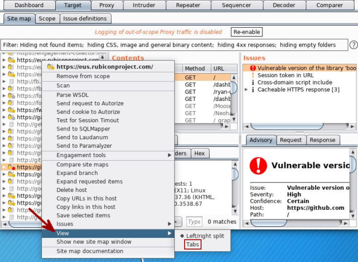 Burp Suite Tips - Target Tab View