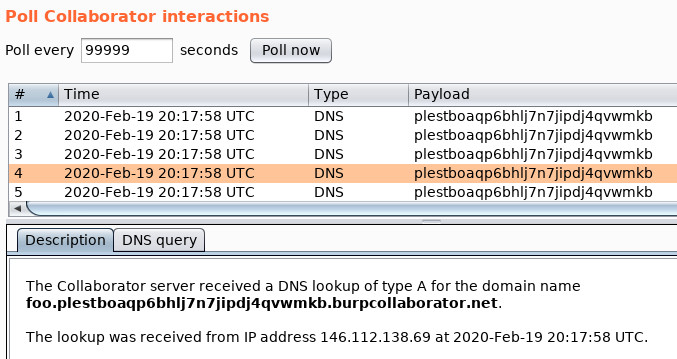 DNS Exfiltration thru Blind SQL Injection in a MS-SQL Environment - Burp Collaborator Output