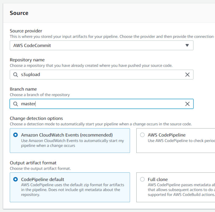 Using CodePipeline, CodeDeploy, and CodeCommit with an EC2 AutoScaling Group - CodePipeline Wizard