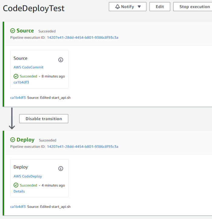 Using CodePipeline, CodeDeploy, and CodeCommit with an EC2 AutoScaling Group - CodePipeline Page