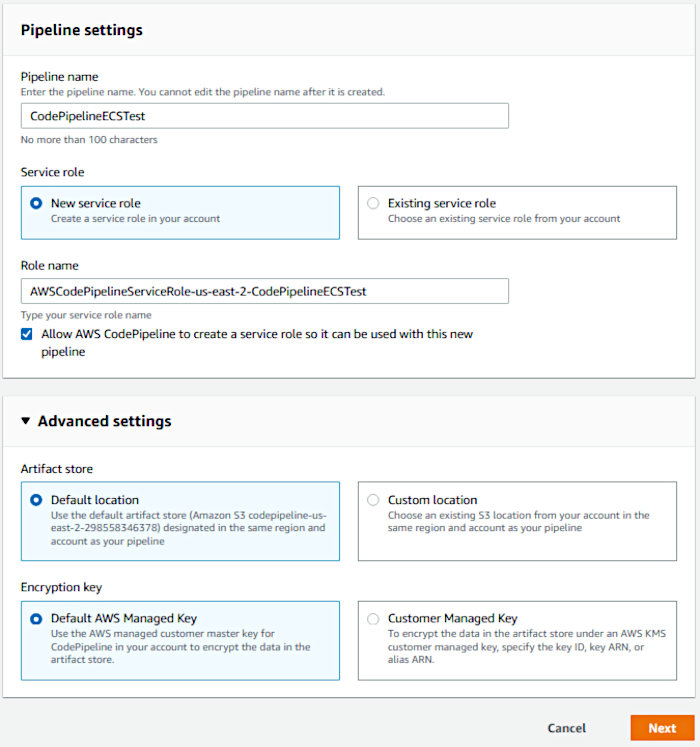 Using CodePipeline again with Elastic Container Service - CodePipeline Wizard