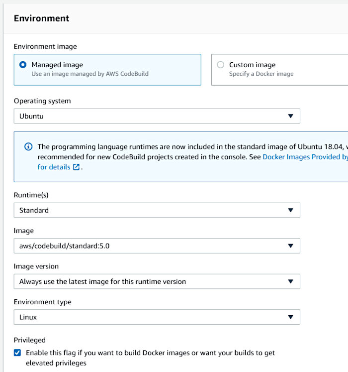 Using CodePipeline again with Elastic Container Service - Build Project Wizard