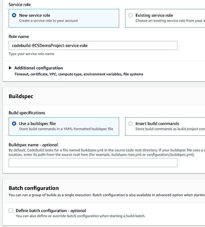 Using CodePipeline again with Elastic Container Service - Build Project Wizard