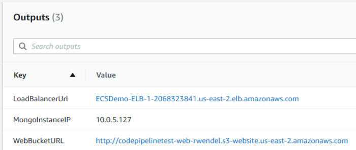 Using CodePipeline again with Elastic Container Service - Stack Outputs